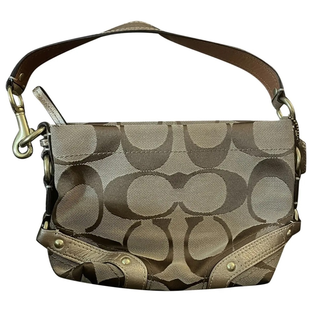 Authentic Vintage Coach Large Carly Hobo Bag Tan/Gold Canvas w Patent Leather